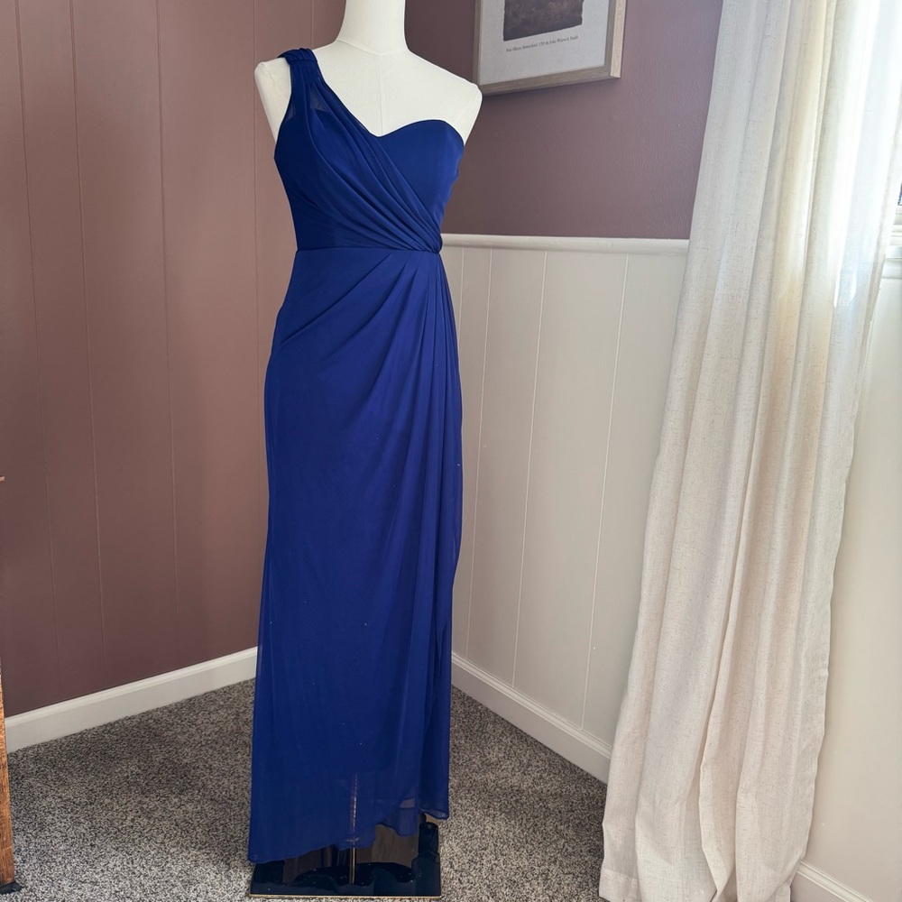 Xscape Royal Blue One Shoulder Chiffon Floor Length Dress